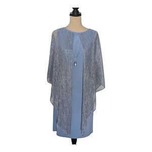 Elegant Blue Dress with Silver Overlay